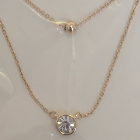 NWT Marlyn SchiffDouble Layered Gold Tone Necklace with Clear Crystal Gold Bead - Picture 10 of 10